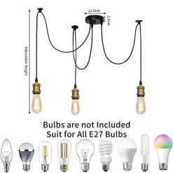 Top 10 👏 FR-LIFE Plafonnier Araignée E27 Suspension,BR-Vie 3 Têtes Suspension Lampe Plafonnier Industriel Avec Câble Réglable Pour Cuisine Salle à Manger [Classe énergétique A+++] 😉 -Suspension Soldes 58701628 3