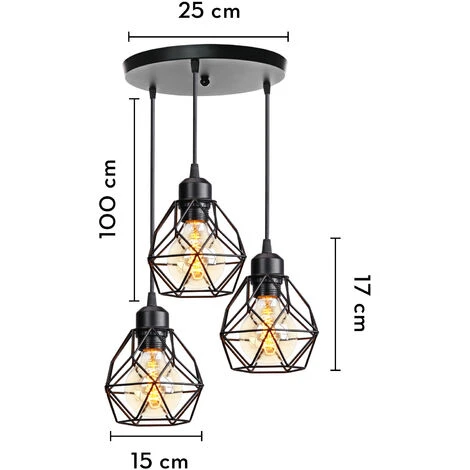 Promo 🛒 STOEX Lustre Suspension Industrielle Vintage 3 Lumières Design Rétro Lampe E27 Pour Salon Chambre Cuisine Salle à Manger Noir Avec Support Barre ❤️ 5 Promo 🛒 STOEX Lustre Suspension Industrielle Vintage 3 Lumières Design Rétro Lampe E27 Pour Salon Chambre Cuisine Salle à Manger Noir Avec Support Barre ❤️ – Image 5