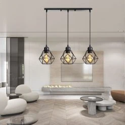 Offres ✨ STOEX Lustre Suspension Industrielle Vintage 3 Lumières Design Rétro Lampe E27 Pour Salon Chambre Cuisine Salle à Manger Noir Avec Support Rond ⌛ -Suspension Soldes 58819901 2