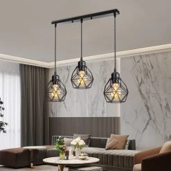 Offres ✨ STOEX Lustre Suspension Industrielle Vintage 3 Lumières Design Rétro Lampe E27 Pour Salon Chambre Cuisine Salle à Manger Noir Avec Support Rond ⌛ -Suspension Soldes 58819901 3