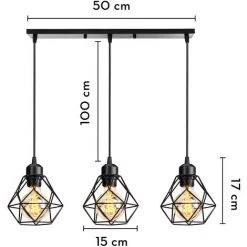 Offres ✨ STOEX Lustre Suspension Industrielle Vintage 3 Lumières Design Rétro Lampe E27 Pour Salon Chambre Cuisine Salle à Manger Noir Avec Support Rond ⌛ -Suspension Soldes 58819901 5