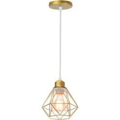 Bon marché 😉 ZOLGINAH E27 Plafonnier Industriel Suspension Luminaire Vintage Design Lustre Métal Rétro Forme Cage Ø160mm éclairage Plafond 40W, Doré (Lustre-1pcs) 😍