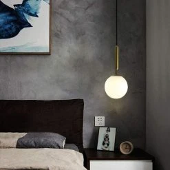 Remise ⭐ ZOLGINAH Nordic Moderne Simple Suspension Lampe Boule De Verre Plafonnier Simple Tête Suspension Loft Loft Pour Chambre Salle À Manger Restaurant Salon (Blanc Mat Laiteux) 👏 -Suspension Soldes 59346142 4