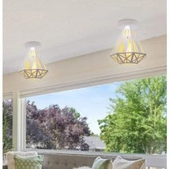 Meilleure vente 😉 ZOLGINAH Plafonnier Vintage Industrielle Lustre En Fer Cage Abat-jour Lampe De Plafond E27 Éclairage Décoration Suspension Luminaire Pour Chambre Entrée Couloir Bar Restaurent, 20CM (Blanc) ⌛ -Suspension Soldes 59346628 3