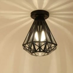 Tout neuf 🔥 ZOLGINAH Plafonnier Vintage Industrielle Lustre En Fer Cage Abat-jour Lampe De Plafond E27 Éclairage Décoration Suspension Luminaire Pour Chambre Entrée Couloir Bar Restaurent, 20CM (Noir) ✨