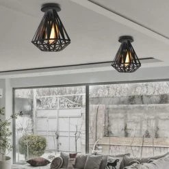 Tout neuf 🔥 ZOLGINAH Plafonnier Vintage Industrielle Lustre En Fer Cage Abat-jour Lampe De Plafond E27 Éclairage Décoration Suspension Luminaire Pour Chambre Entrée Couloir Bar Restaurent, 20CM (Noir) ✨ -Suspension Soldes 59346629 3