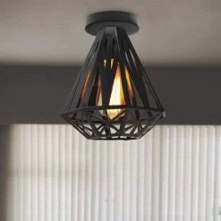 Tout neuf 🔥 ZOLGINAH Plafonnier Vintage Industrielle Lustre En Fer Cage Abat-jour Lampe De Plafond E27 Éclairage Décoration Suspension Luminaire Pour Chambre Entrée Couloir Bar Restaurent, 20CM (Noir) ✨ -Suspension Soldes 59346629 4