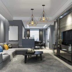 Remise ⌛ EINEMGELD Retro Plafonnier Industriel Suspension Luminaire, Vintage Edison Cage Forme Diamant En Métal Avec Câble Réglable 80cm, Antique Lampe Suspension E27 Pour Cuisine Chambre (Ampoule Incluse) ⭐ -Suspension Soldes 59659721 4