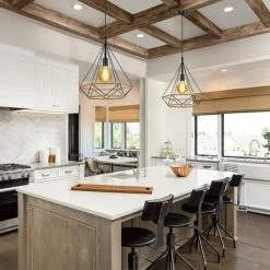 Remise ⌛ EINEMGELD Retro Plafonnier Industriel Suspension Luminaire, Vintage Edison Cage Forme Diamant En Métal Avec Câble Réglable 80cm, Antique Lampe Suspension E27 Pour Cuisine Chambre (Ampoule Incluse) ⭐ -Suspension Soldes 59659721 5