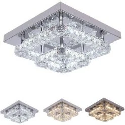 Remise ⌛ GREELUSTR 2 Plafonnier En Cristal Carré Luminaire Moderne Semi-encastré Lustre Plafonnier Pour Couloir D'entrée, Deux Couleurs Claires ⭐