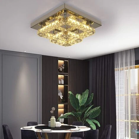 Remise ⌛ GREELUSTR 2 Plafonnier En Cristal Carré Luminaire Moderne Semi-encastré Lustre Plafonnier Pour Couloir D'entrée, Deux Couleurs Claires ⭐ 3 Remise ⌛ GREELUSTR 2 Plafonnier En Cristal Carré Luminaire Moderne Semi-encastré Lustre Plafonnier Pour Couloir D'entrée, Deux Couleurs Claires ⭐ – Image 3