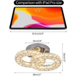 Bon marché 👍 GREELUSTR Plafonnier En Cristal, Plafonnier Moderne à 2 Anneaux, éclairage De Plafond Au Fini Chromé Pour Chambre à Coucher, Salon, Salle De Bain, Couloir, 3 Couleurs Modifiables ⭐ -Suspension Soldes 59799105 4