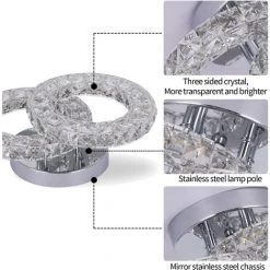 Bon marché 👍 GREELUSTR Plafonnier En Cristal, Plafonnier Moderne à 2 Anneaux, éclairage De Plafond Au Fini Chromé Pour Chambre à Coucher, Salon, Salle De Bain, Couloir, 3 Couleurs Modifiables ⭐ -Suspension Soldes 59799105 5