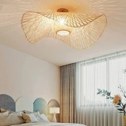 Coupon ⭐ HIASDFLS Rétro Lustres Lumière Naturelle De Bambou Et Plafonnier Rotin Vintage E27 Éclairage Plafond Tissées Main Pour Manger Chambre Salon Bar Café Pendentif Cuisine Lampe Suspendue Couloir Suspension,75Cm 😍 -Suspension Soldes 59927093 4