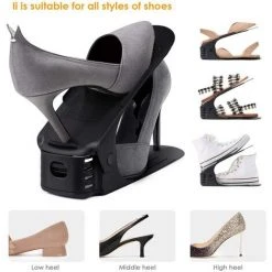 Bon marché ✔️ DYHF 30* Porte-chaussures Support Chaussures étagère à Chaussures Réglable Ensemble Réglables Empileur De Chaussures Noir - Noir ✨