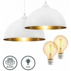 Meilleure affaire 🤩 B.K.LICHT 2x Suspension Design Lampe à Suspendre Blanche Salon Salle à Manger Ampoules Incluses ✨