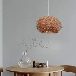 Vente flash 🛒 RHAFAYRE Suspension Lumineuse En Rotin, Lustre Réglable En Nid D'oiseau, Plafonnier De La Salle à Manger De La Chambre à Coucher 300 X 170mm 🔥 -Suspension Soldes 63578589 4