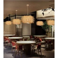 Vente flash 🛒 RHAFAYRE Suspension Lumineuse En Rotin, Lustre Réglable En Nid D'oiseau, Plafonnier De La Salle à Manger De La Chambre à Coucher 300 X 170mm 🔥 -Suspension Soldes 63578589 5