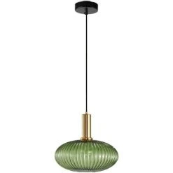 Le moins cher ✔️ LITZEE Lustre Intérieur Luminaire Suspension Industrielle Suspendus Modernes Douille E27 Abat Jour Plafond Suspension En Verre à Rayures (Vert, L 30cm) ❤️