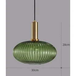 Le moins cher ✔️ LITZEE Lustre Intérieur Luminaire Suspension Industrielle Suspendus Modernes Douille E27 Abat Jour Plafond Suspension En Verre à Rayures (Vert, L 30cm) ❤️ -Suspension Soldes 63867353 4