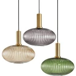 Le moins cher ✔️ LITZEE Lustre Intérieur Luminaire Suspension Industrielle Suspendus Modernes Douille E27 Abat Jour Plafond Suspension En Verre à Rayures (Vert, L 30cm) ❤️ -Suspension Soldes 63867353 5