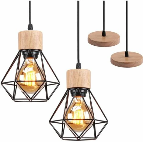 Acheter 👍 Lot De 2 Lustre Suspension Industriel Vintage Interieur, Stoex Lampe De Plafond En Bois Et Métal Douille E27 Cage Diamant Rétro Pour Salon, Chambre, Cuisine,Restaurant, E27, Noir 🧨 1 Acheter 👍 Lot De 2 Lustre Suspension Industriel Vintage Interieur, Stoex Lampe De Plafond En Bois Et Métal Douille E27 Cage Diamant Rétro Pour Salon, Chambre, Cuisine,Restaurant, E27, Noir 🧨