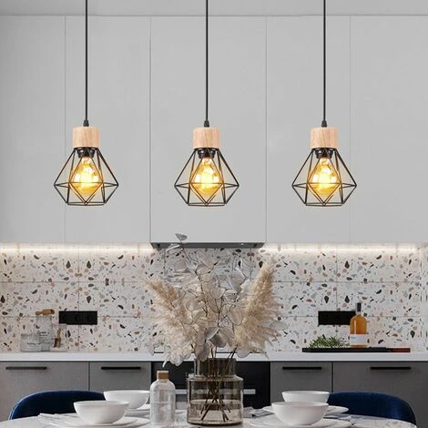 Acheter 👍 Lot De 2 Lustre Suspension Industriel Vintage Interieur, Stoex Lampe De Plafond En Bois Et Métal Douille E27 Cage Diamant Rétro Pour Salon, Chambre, Cuisine,Restaurant, E27, Noir 🧨 2 Acheter 👍 Lot De 2 Lustre Suspension Industriel Vintage Interieur, Stoex Lampe De Plafond En Bois Et Métal Douille E27 Cage Diamant Rétro Pour Salon, Chambre, Cuisine,Restaurant, E27, Noir 🧨 – Image 2