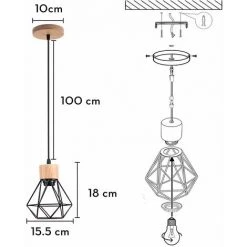 Acheter 👍 Lot De 2 Lustre Suspension Industriel Vintage Interieur, Stoex Lampe De Plafond En Bois Et Métal Douille E27 Cage Diamant Rétro Pour Salon, Chambre, Cuisine,Restaurant, E27, Noir 🧨 9 Acheter 👍 Lot De 2 Lustre Suspension Industriel Vintage Interieur, Stoex Lampe De Plafond En Bois Et Métal Douille E27 Cage Diamant Rétro Pour Salon, Chambre, Cuisine,Restaurant, E27, Noir 🧨 -Suspension Soldes 64025683 5