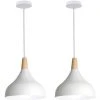 Promo 🥰 STOEX Lot De 2 Suspension En Métal Et Bois, Lustre Abat-jour Ø 20cm Luminaire E27 60W, Blanc ❤️