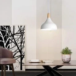 Promo 🥰 STOEX Lot De 2 Suspension En Métal Et Bois, Lustre Abat-jour Ø 20cm Luminaire E27 60W, Blanc ❤️ -Suspension Soldes 64093439 3