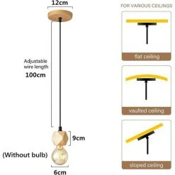 De gros 🔥 STOEX Suspension Luminaire Chambre Bois Naturelle Lustre Industrielle Vintage Lampe à Suspension Rustique E27 Lampe Pour Cuisine Salle à Manger Restaurant 😉 -Suspension Soldes 64093489 5