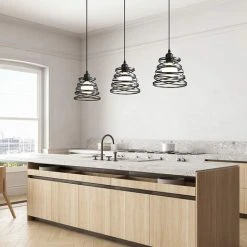Acheter 🤩 GOECO Suspension Luminaire Industrielle Vintage, Lustre Industriel E27 Avec Abat-jour En Fil En Spirale, Lampe De Plafond Rétro En Métal Pour Restaurant Salon Chambre Cuisine Bar Couloir, Noir 🌟 -Suspension Soldes 64190907 4