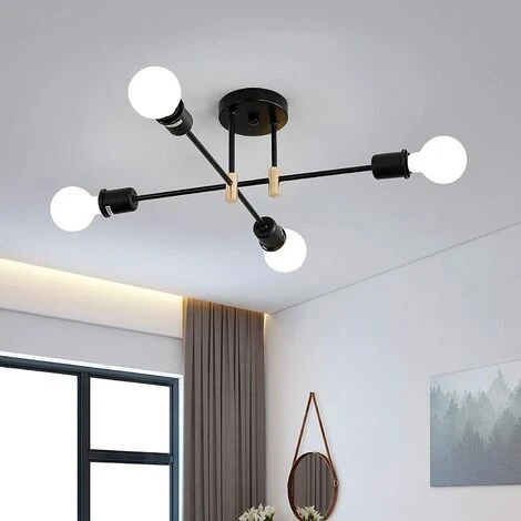 Promo 😉 HAZEL Lustre Vintage Industriel E27, Plafonnier Rétro Semi-Encastré Spoutnik, 4 Lumières Luminaire Plafond Métal Pour Salon, Chambre, Cuisine, Balcon, Salle à Manger (Noir) ❤️ 1 Promo 😉 HAZEL Lustre Vintage Industriel E27, Plafonnier Rétro Semi-Encastré Spoutnik, 4 Lumières Luminaire Plafond Métal Pour Salon, Chambre, Cuisine, Balcon, Salle à Manger (Noir) ❤️