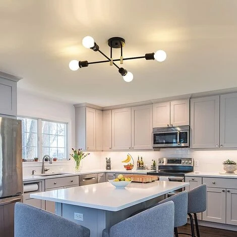 Promo 😉 HAZEL Lustre Vintage Industriel E27, Plafonnier Rétro Semi-Encastré Spoutnik, 4 Lumières Luminaire Plafond Métal Pour Salon, Chambre, Cuisine, Balcon, Salle à Manger (Noir) ❤️ 2 Promo 😉 HAZEL Lustre Vintage Industriel E27, Plafonnier Rétro Semi-Encastré Spoutnik, 4 Lumières Luminaire Plafond Métal Pour Salon, Chambre, Cuisine, Balcon, Salle à Manger (Noir) ❤️ – Image 2