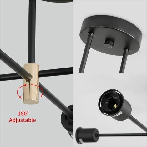 Promo 😉 HAZEL Lustre Vintage Industriel E27, Plafonnier Rétro Semi-Encastré Spoutnik, 4 Lumières Luminaire Plafond Métal Pour Salon, Chambre, Cuisine, Balcon, Salle à Manger (Noir) ❤️ 5 Promo 😉 HAZEL Lustre Vintage Industriel E27, Plafonnier Rétro Semi-Encastré Spoutnik, 4 Lumières Luminaire Plafond Métal Pour Salon, Chambre, Cuisine, Balcon, Salle à Manger (Noir) ❤️ – Image 5