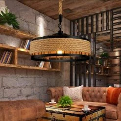 Vente flash ❤️ HAZEL Lampe Suspendue Vintage Corde Pendentif E27 Lustres Rétro Plafonnier Industriel En Fer Forgé Loft Plafond Lampe Suspendue Rustique Chanvre Corde Ronde Fer Cage Restaurant De Plafond 😍
