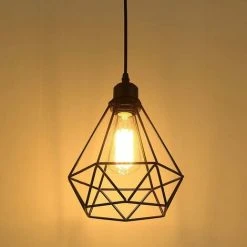 Acheter 🎁 KAEJYIUT Industriel Suspension Luminaire Rétro Lustre Plafonnier Vintage Noir Lampe Cage Éclairage De Plafond Abat-jour En Métal Pour Restaurant Salon Chambre Cuisine Bar Couloir (sans Ampoule) ⭐