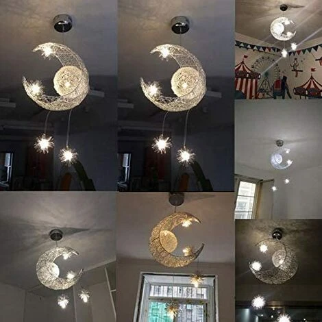 Grosses soldes 👍 IDEGU Lustre Suspension Plafonnier Led Lampe , Lune Étoile Fée Creative Chambre Lampe Suspendue Pour Chambre Denfants Salon Décoration Maison Lumière Chaude 🌟 5 Grosses soldes 👍 IDEGU Lustre Suspension Plafonnier Led Lampe , Lune Étoile Fée Creative Chambre Lampe Suspendue Pour Chambre Denfants Salon Décoration Maison Lumière Chaude 🌟 – Image 5