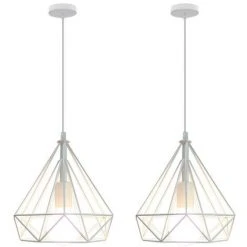 Top 10 ✨ IDEGU Lot De 2 Lustre Suspension Industrielle Plafonnier En Fer Forme Diamant Abat-Jour Luminaire 25cm - Blanc - Blanc ❤️