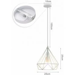 Top 10 ✨ IDEGU Lot De 2 Lustre Suspension Industrielle Plafonnier En Fer Forme Diamant Abat-Jour Luminaire 25cm - Blanc - Blanc ❤️ -Suspension Soldes 64864532 4