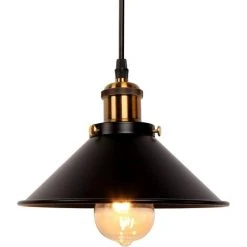 Sortie 😀 LINKLIFE™ Uspension Luminaire Industrielle Lustre Plafonnier Noir, Φ22 Cm Pour Ampoules E27 Lustre Plafonnier Vintage Culot Abat-jour En Métal Pour Salle à Manger Salon Cuisine Chambre Restaurant Café Et Bar ❤️