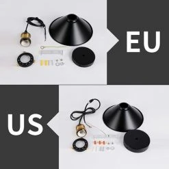 Sortie 😀 LINKLIFE™ Uspension Luminaire Industrielle Lustre Plafonnier Noir, Φ22 Cm Pour Ampoules E27 Lustre Plafonnier Vintage Culot Abat-jour En Métal Pour Salle à Manger Salon Cuisine Chambre Restaurant Café Et Bar ❤️ -Suspension Soldes 65848837 4