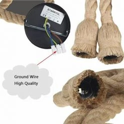 Meilleure vente 👍 KAEJYIUT Luminaire à Suspension Lustre Corde Chanvre Plafonnier Industriel Pour Maison Salon Balcon Restaurant (150Cm) 🧨 -Suspension Soldes 65875033 3