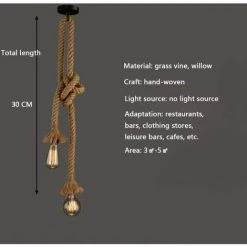 Meilleure vente 👍 KAEJYIUT Luminaire à Suspension Lustre Corde Chanvre Plafonnier Industriel Pour Maison Salon Balcon Restaurant (150Cm) 🧨 -Suspension Soldes 65875033 4