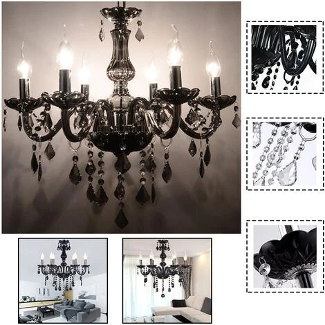 Acheter 😉 Froadp Lustres Ø55x60cm Cristal Lampe Suspension Vintage Lampe Pendentif Avec Perles En Cristal K9 Et Base E14(Noir, 6 Lumières) 🔔 2 Acheter 😉 Froadp Lustres Ø55x60cm Cristal Lampe Suspension Vintage Lampe Pendentif Avec Perles En Cristal K9 Et Base E14(Noir, 6 Lumières) 🔔 – Image 2