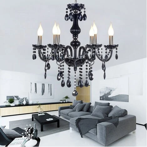 Acheter 😉 Froadp Lustres Ø55x60cm Cristal Lampe Suspension Vintage Lampe Pendentif Avec Perles En Cristal K9 Et Base E14(Noir, 6 Lumières) 🔔 3 Acheter 😉 Froadp Lustres Ø55x60cm Cristal Lampe Suspension Vintage Lampe Pendentif Avec Perles En Cristal K9 Et Base E14(Noir, 6 Lumières) 🔔 – Image 3