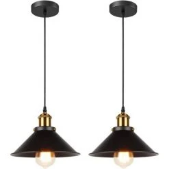 Bon marché 🎉 GGNRALNY 2x Retro Suspension Luminaire Industriel Design Edison Luminaire Plafonnier E27 Lustre Suspension En Métal, Ø 22cm (Noir 2 PACK) ❤️