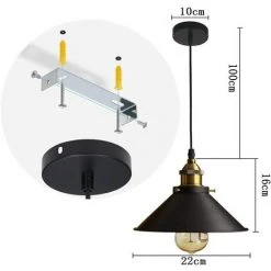 Bon marché 🎉 GGNRALNY 2x Retro Suspension Luminaire Industriel Design Edison Luminaire Plafonnier E27 Lustre Suspension En Métal, Ø 22cm (Noir 2 PACK) ❤️ -Suspension Soldes 67354158 5