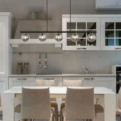 Le moins cher ✨ ETC-SHOP Suspension 5 Flammes Suspension Boules De Verre Fumé Lampe De Salon Suspension Noir, Métal Laiton, Douilles G9, LxlxH 90x10x120 Cm 😍 -Suspension Soldes 67390010 5