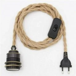 Remise 🛒 LLOVE Kit De Lampe à Suspension En Corde De Chanvre Vintage Avec Prise Interrupteur DIY Tête Unique Suspendue Câble De Lumière Corde Prise Textile Cordon Décor Éclairage Pour Chambre Salon Cuisine (A) ⭐